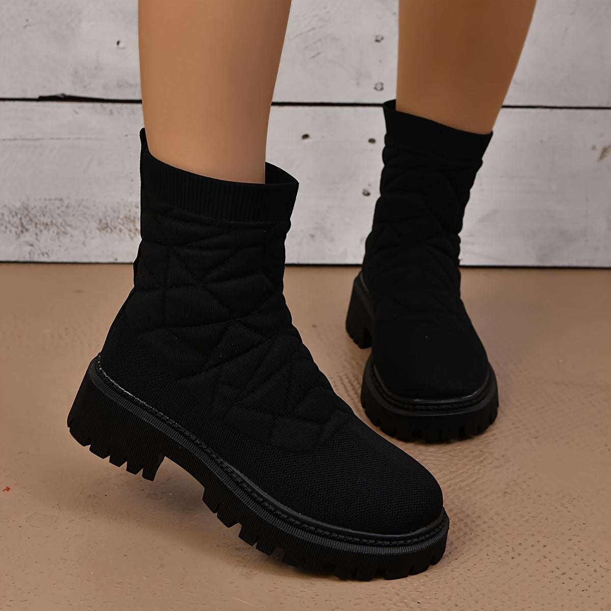 Women's Thick Sole Thermal Mid Calf Boots Chunky Heeled Winter Booties