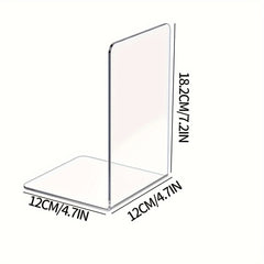 2pcs Acrylic Bookends Transparent L-shaped Removable Desktop Book Storage
