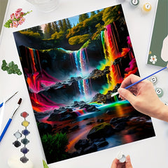 DIY Paint by Numbers Kit - Colorful Waterfall - Beginners