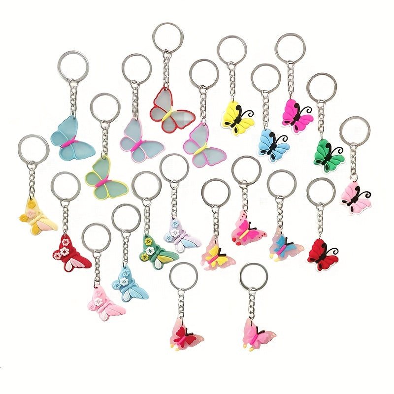 22pcs PVC Butterfly Keychain Key Ring Pendant Bag Accessory For Girls Women