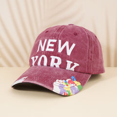Distressed Baseball Cap York Embroidery Print Adjustable Sun Hat