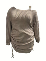  Sexy Dress Solid Jacquard Chain One Shoulder Ruched Mini Dress