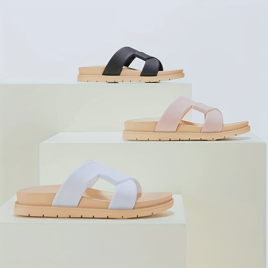 Women's Cross Strap Flat Slides Open Toe Solid Slip On Shoes