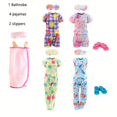 7pcs Doll Clothes & Shoes Pajamas Bathrobe Slippers Toy Gift