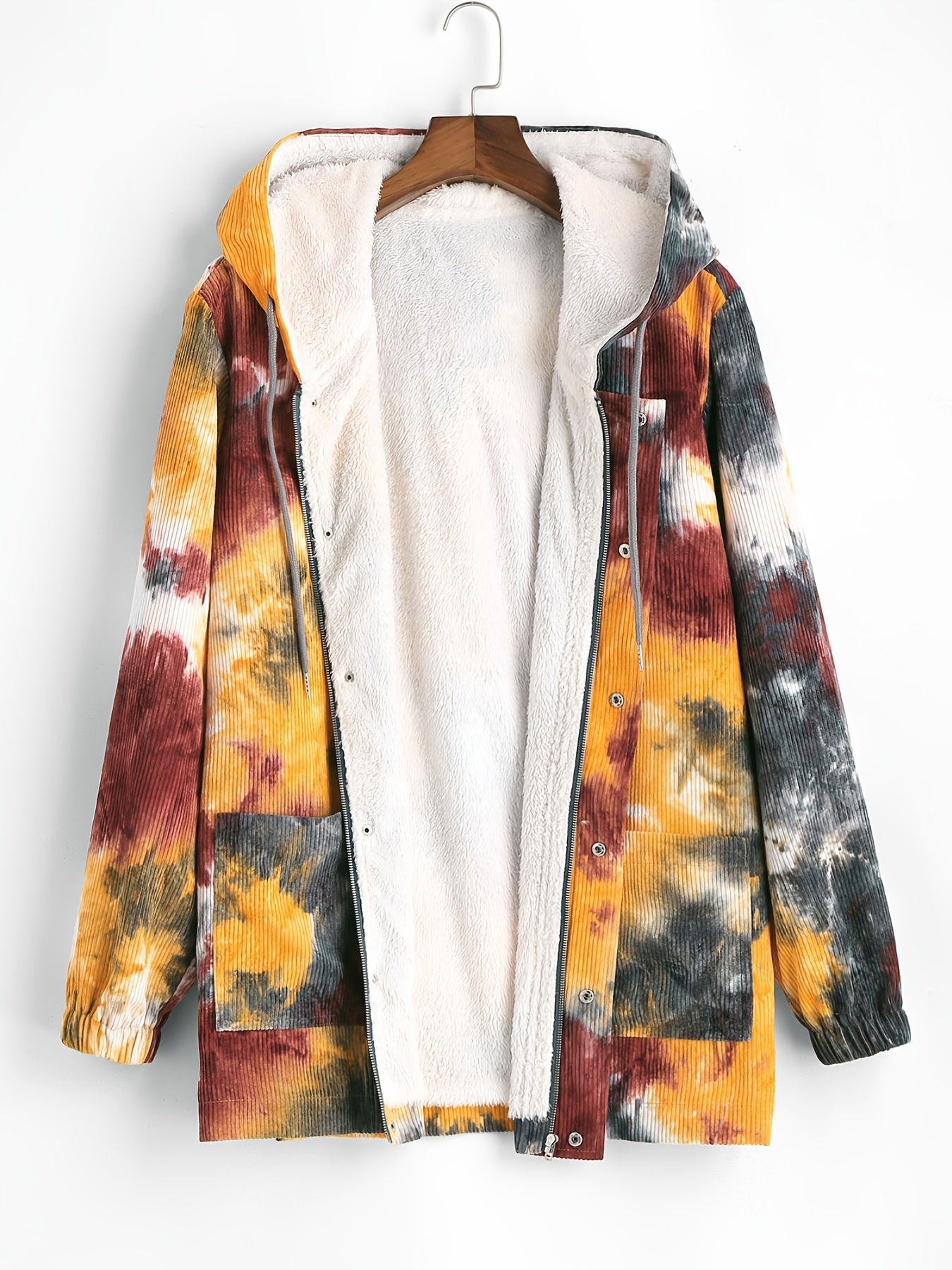 Men's Hooded Tie Dye Corduroy Zip Up Jacket