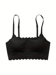 Scallop Trim Seamless Bra Wireless Everyday Bra Women's Lingerie