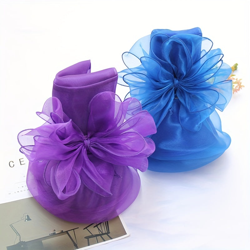 Organza Sun Hat Wide Brim Lace Derby Hat With Detachable Flower