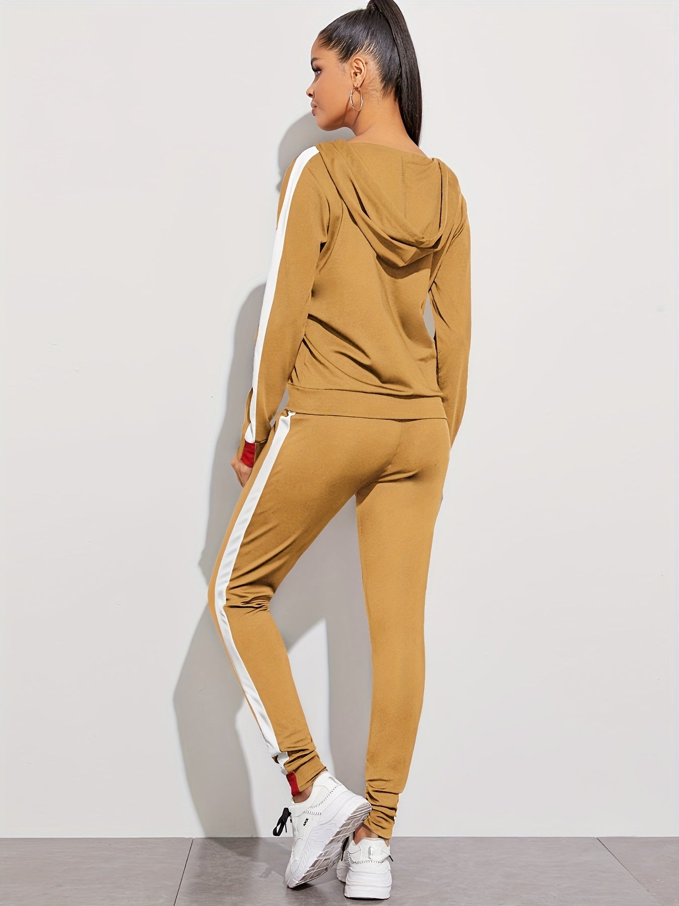 2pc Set Zip Up Hoodies & High Waist Side Striped Sweatpants