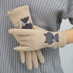 Women's Winter Velvet Gloves Cat Embroidery