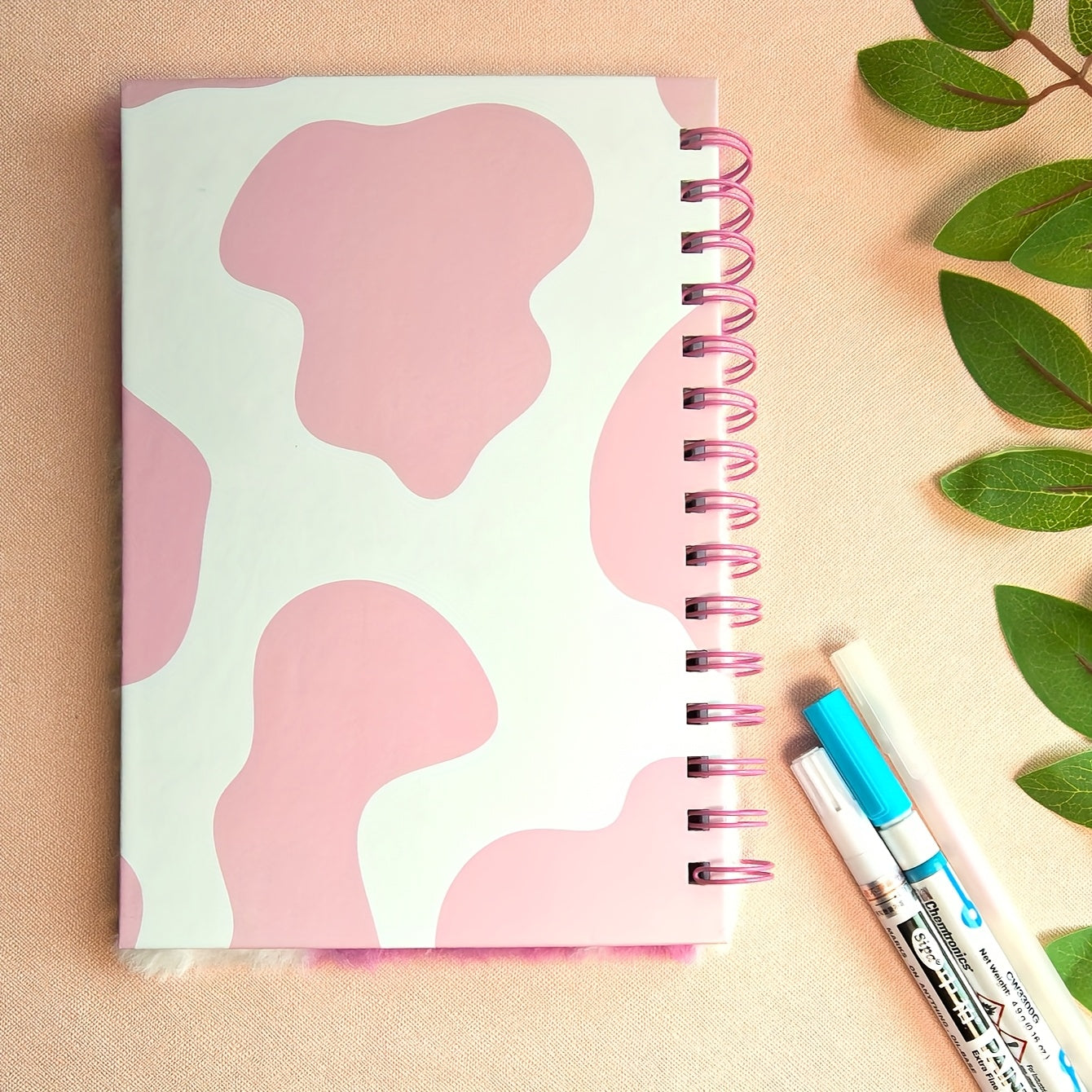 Cow Print Plush Journal Pink Girly Heart High Value Notebook Student Diary