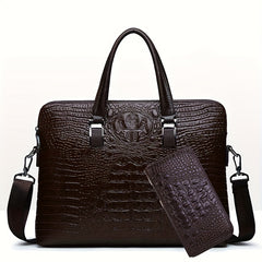 Crocodile Pattern Men's Handbag Business Ready Documents Laptop Commute