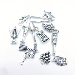 12pcs Antique Silver Red Wine Bottle Pendant Set for DIY Jewelry Making