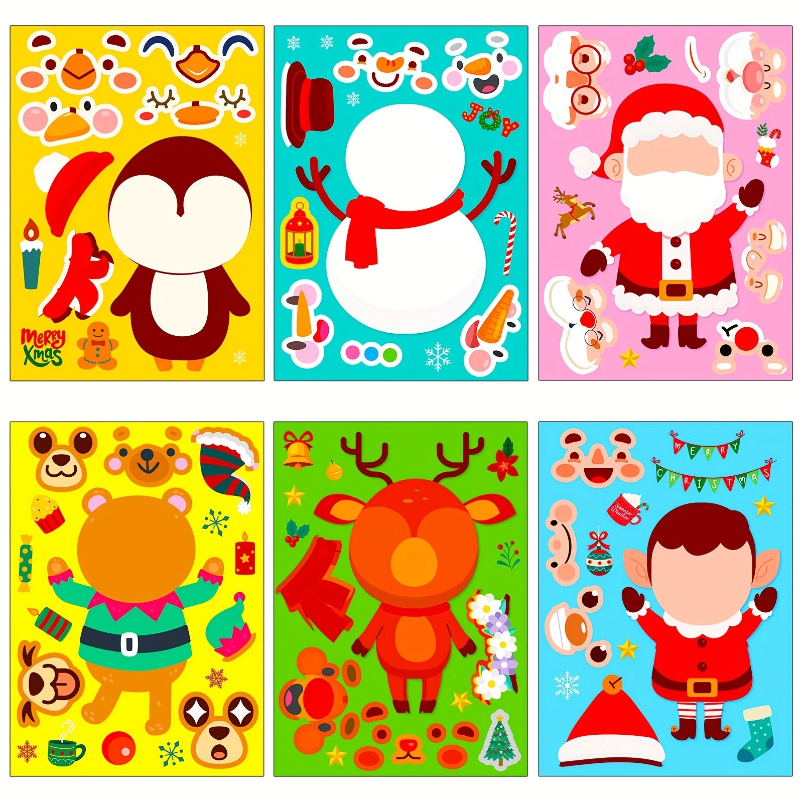 6pcs Christmas Santa Claus Face Changing Stickers DIY Puzzle Stickers