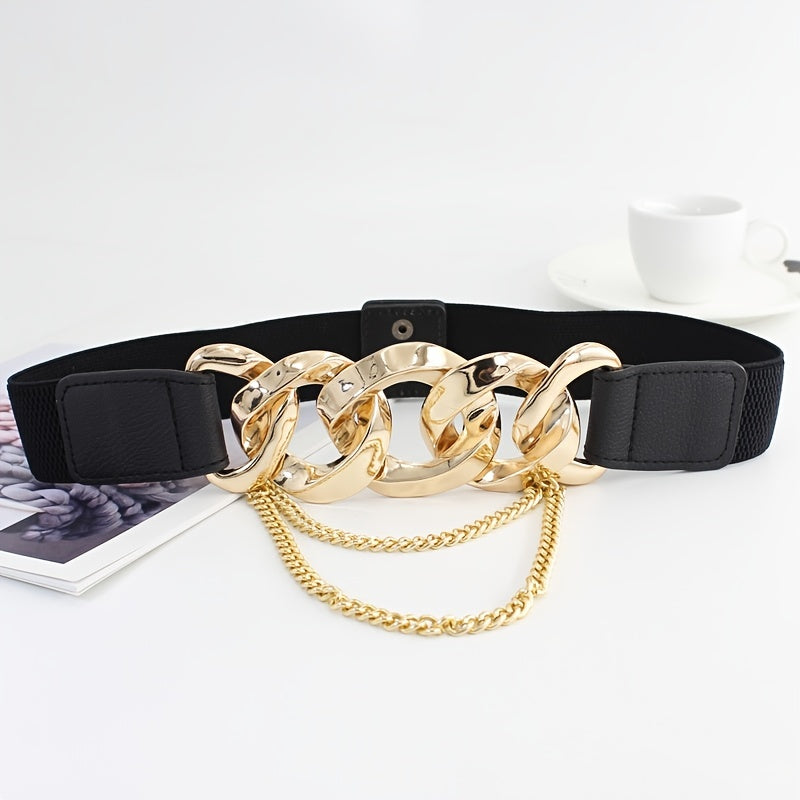 Women's Gold Waist Chain Belt Dress Accessory Elastic Waistband