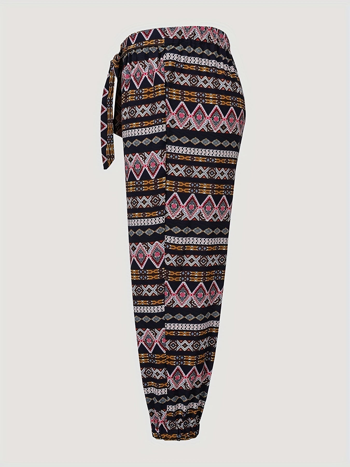  Geometric Print High Rise Tapered Leg Pants With Belt