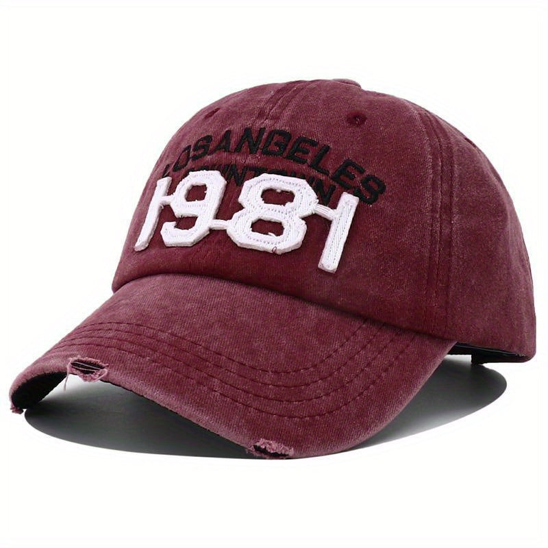 1981 Embroidery Ripped Baseball Cap Washed Distressed Cotton Dad Hats Unisex