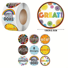 500 Reward Incentive Stickers, Cute Cartoon Design, Self-adhesive Round Labels
