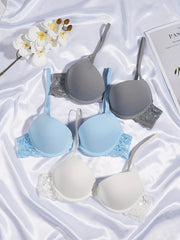 3pcs Lace T Shirt Bras Push Up Comfy & Breathable Women's Lingerie