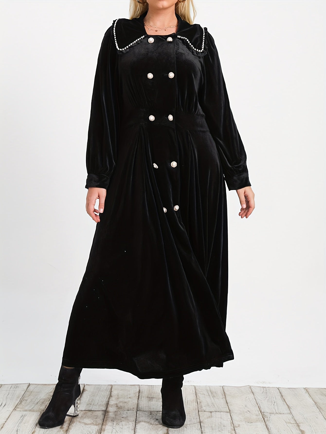  Solid Velvet Long Sleeve Maxi Dress