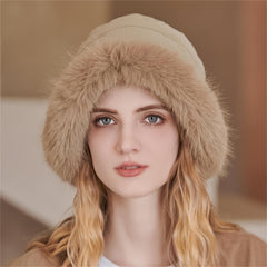 Fluffy Faux Fur Winter Bucket Hat for Women