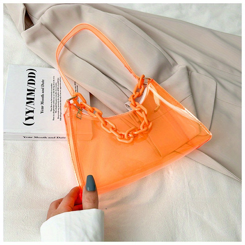 Transparent Underarm Bag Chain Zipper Waterproof Music Shoulder Purse