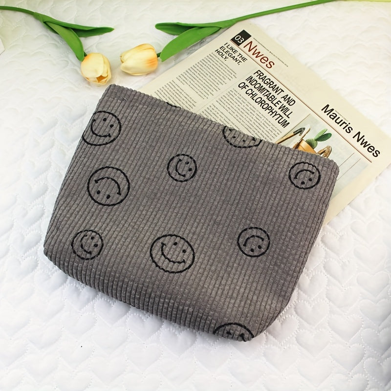 Smile Face Cosmetic Bag Corduroy Large Capacity Makeup Bags For Women