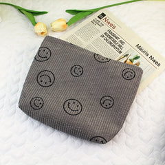 Smile Face Cosmetic Bag Corduroy Large Capacity Makeup Bags For Women