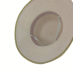 Golden Edge Straw Hat With Ribbon Sun Protection Vacation Hat
