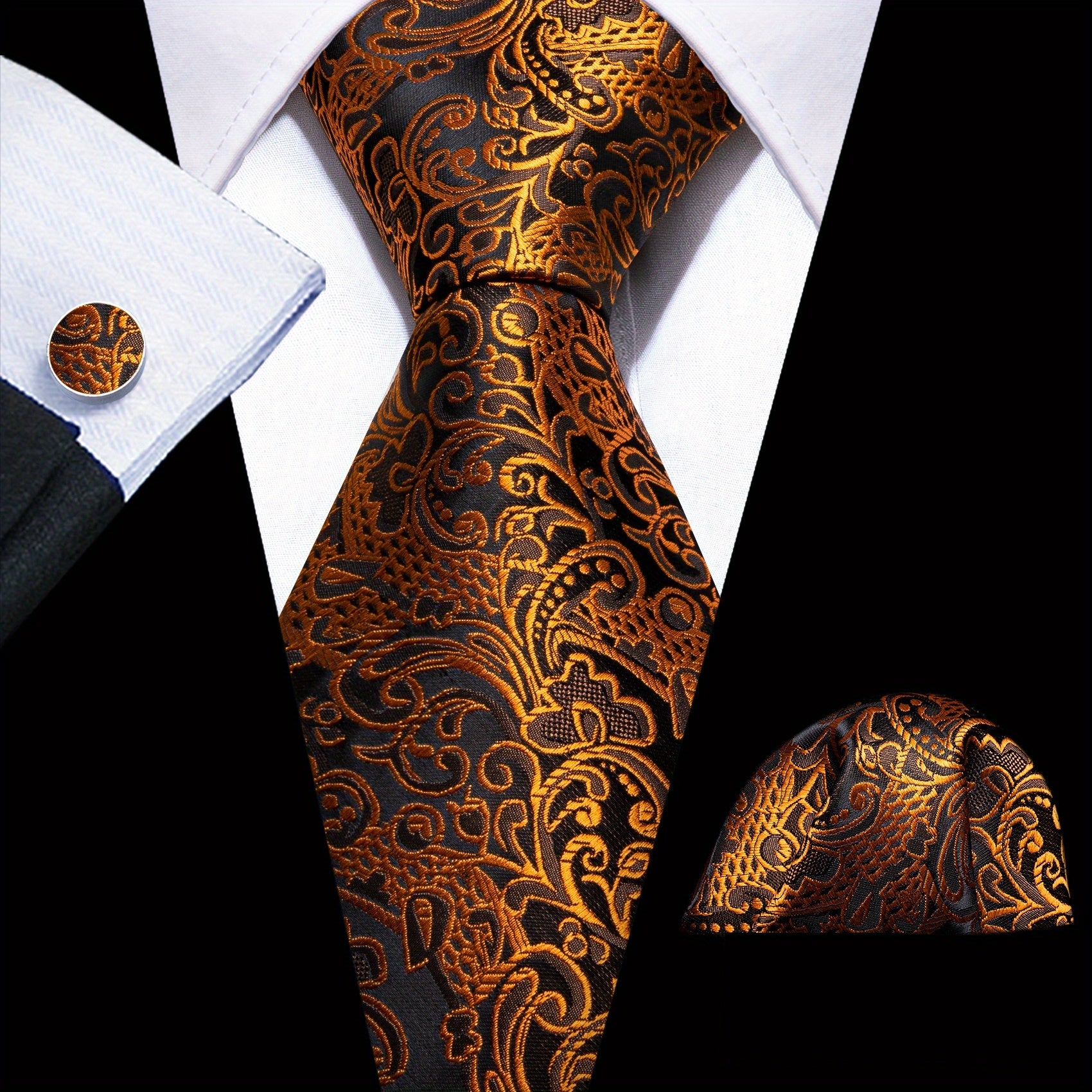 Barry Wang Men's Tie Floral Jacquard Set