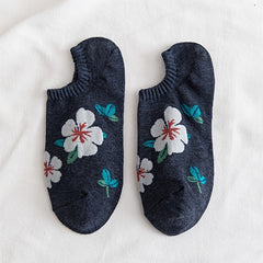 Women's Cotton Flowers Hidden No Show Boat Socks