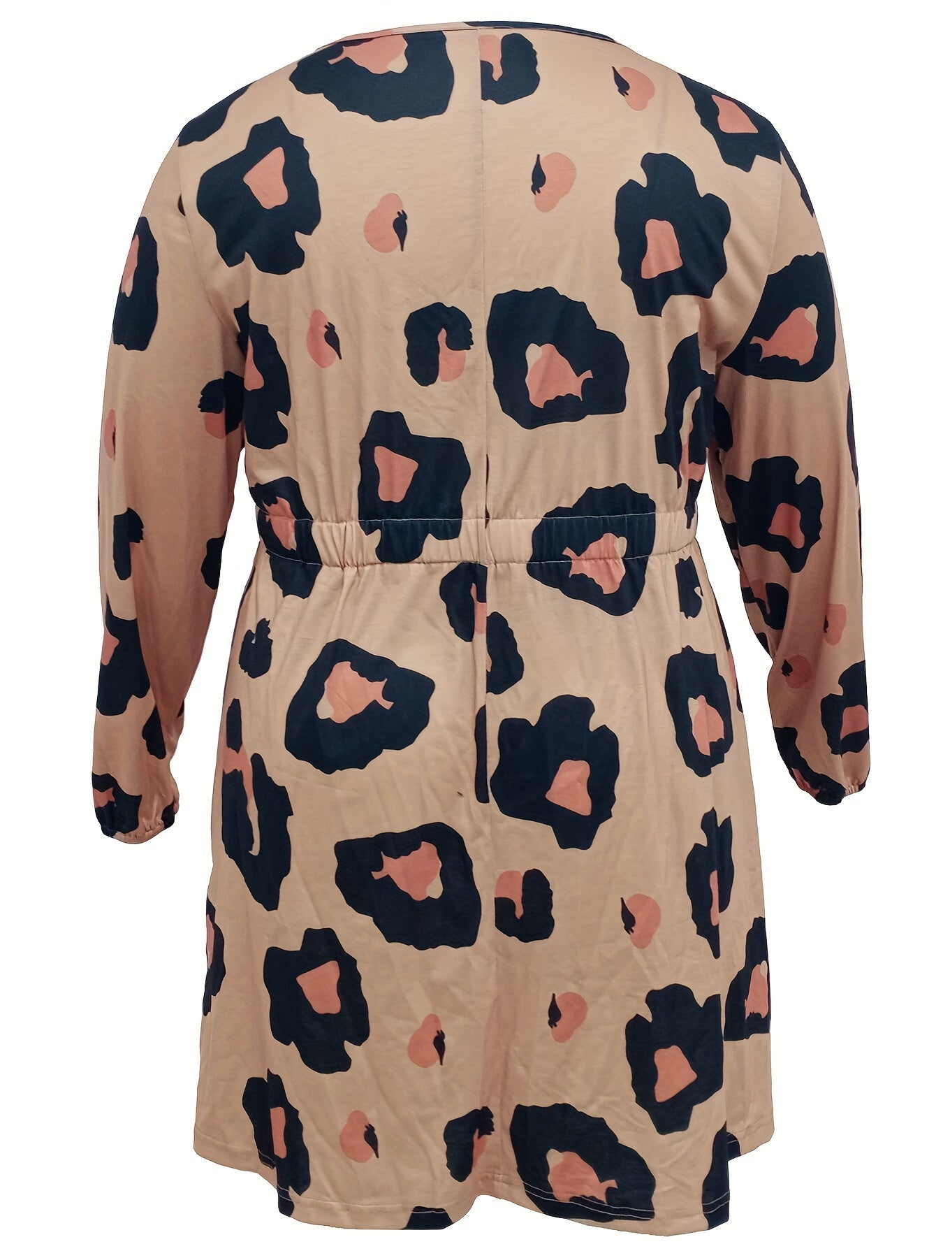 Leopard Print Button Decor Long Sleeve Plus Size Casual Dress
