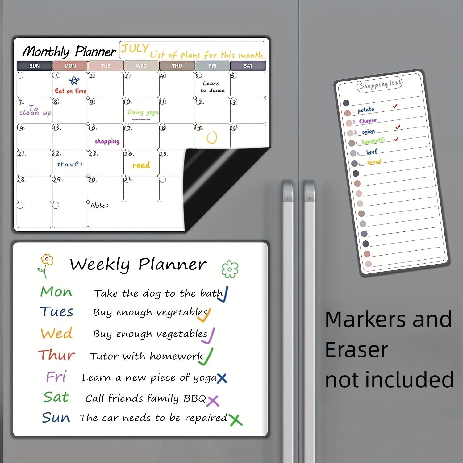 3pc Magnetic Monthly Calendar For Fridge Colorful Magnetic Whiteboard