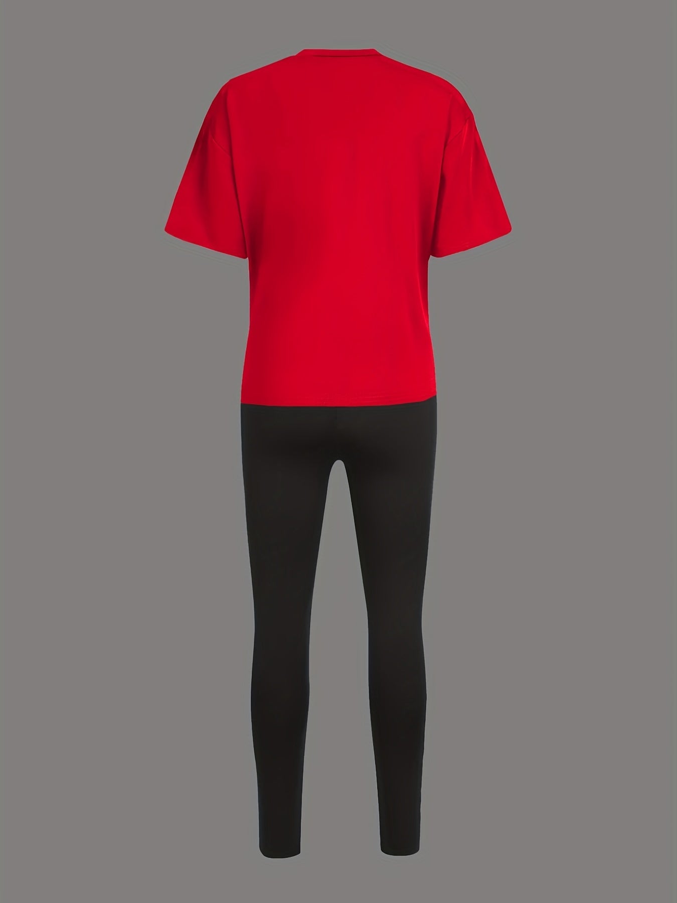 Letter Print T shirt & Skinny Pants Set Women's Outfit