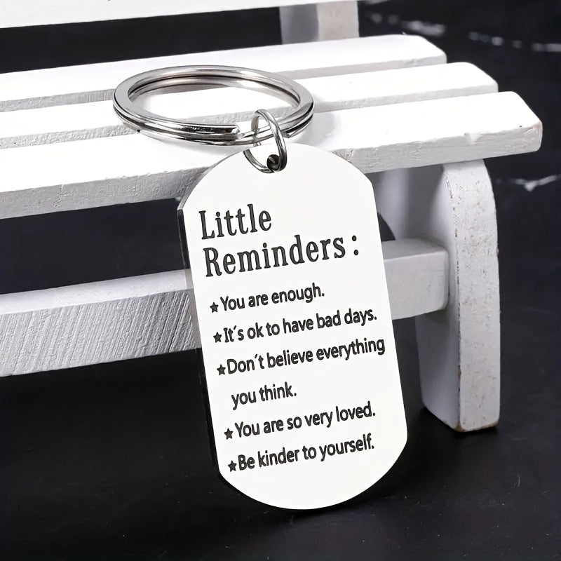 Lettering Keychain Engraved Stainless Steel Keyring for Women Men