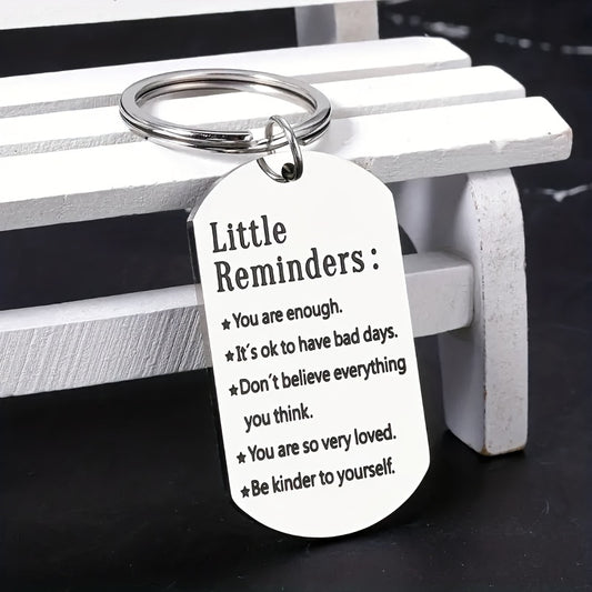 Lettering Keychain Engraved Stainless Steel Keyring for Women Men
