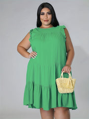  Solid Ruffle Sleeve Round Neck Smock Dress