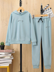 Boys 2pcs Hoodie & Pants Set Alphabet Print Solid Long Sleeve Pullover Top