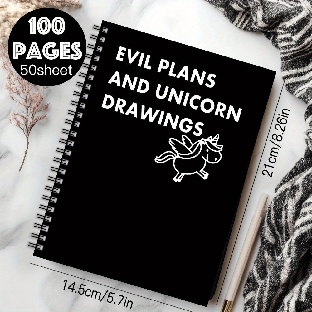 Humorous Spiral Notebook Journal Sarcastic Evil Plans and Unicorns Cover Pages