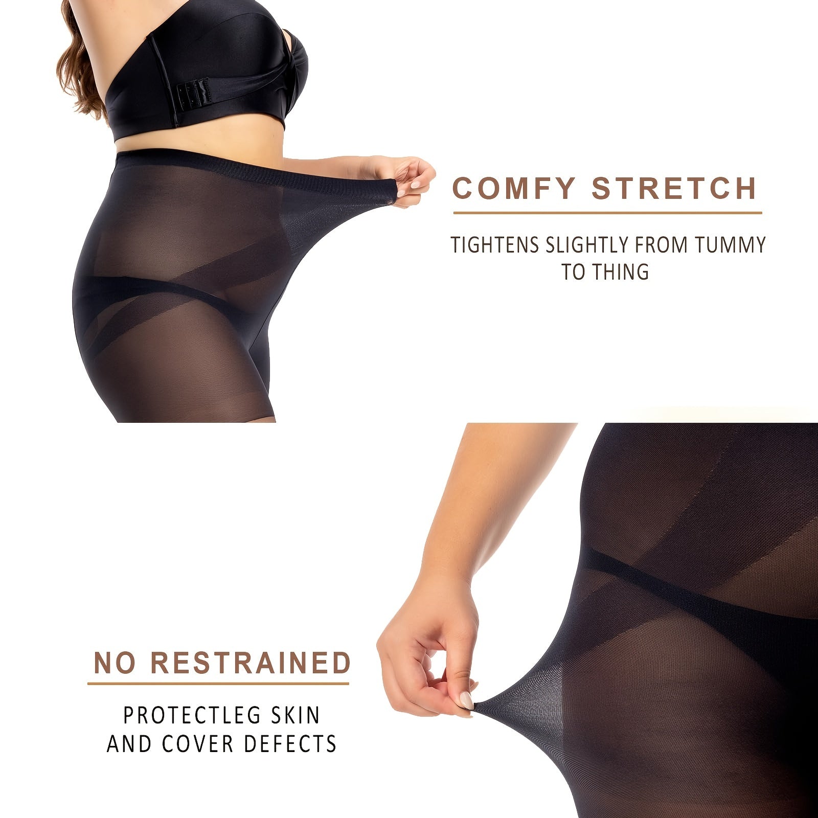 2 Pairs Plus Size Control Top Sheer Tights Set