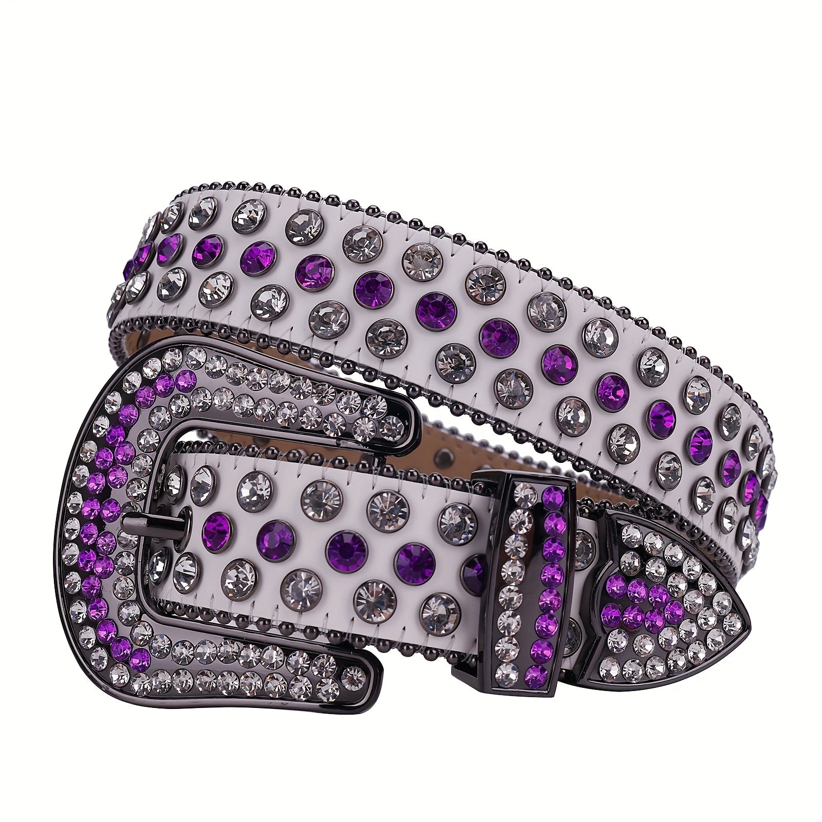 Men's Women's UV Leather Rhinestone Belt Western Cowboy Bling