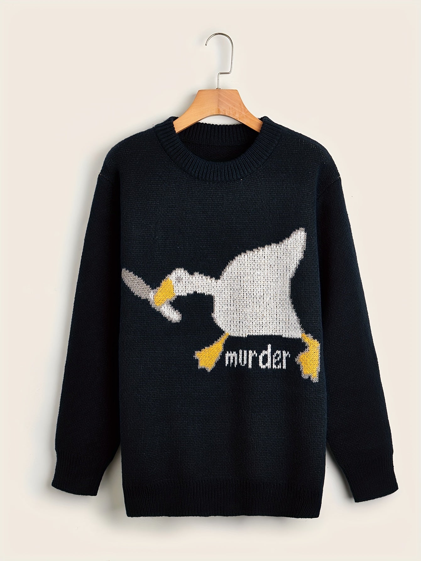 Cartoon Duck Pattern Crew Neck Sweater for Men