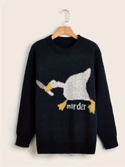 Cartoon Duck Pattern Crew Neck Sweater for Men