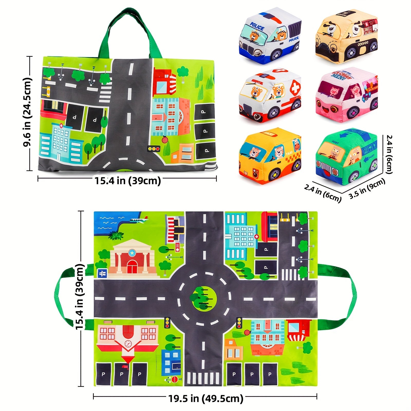 6 Soft Car Toys with Game Mat Storage Bag