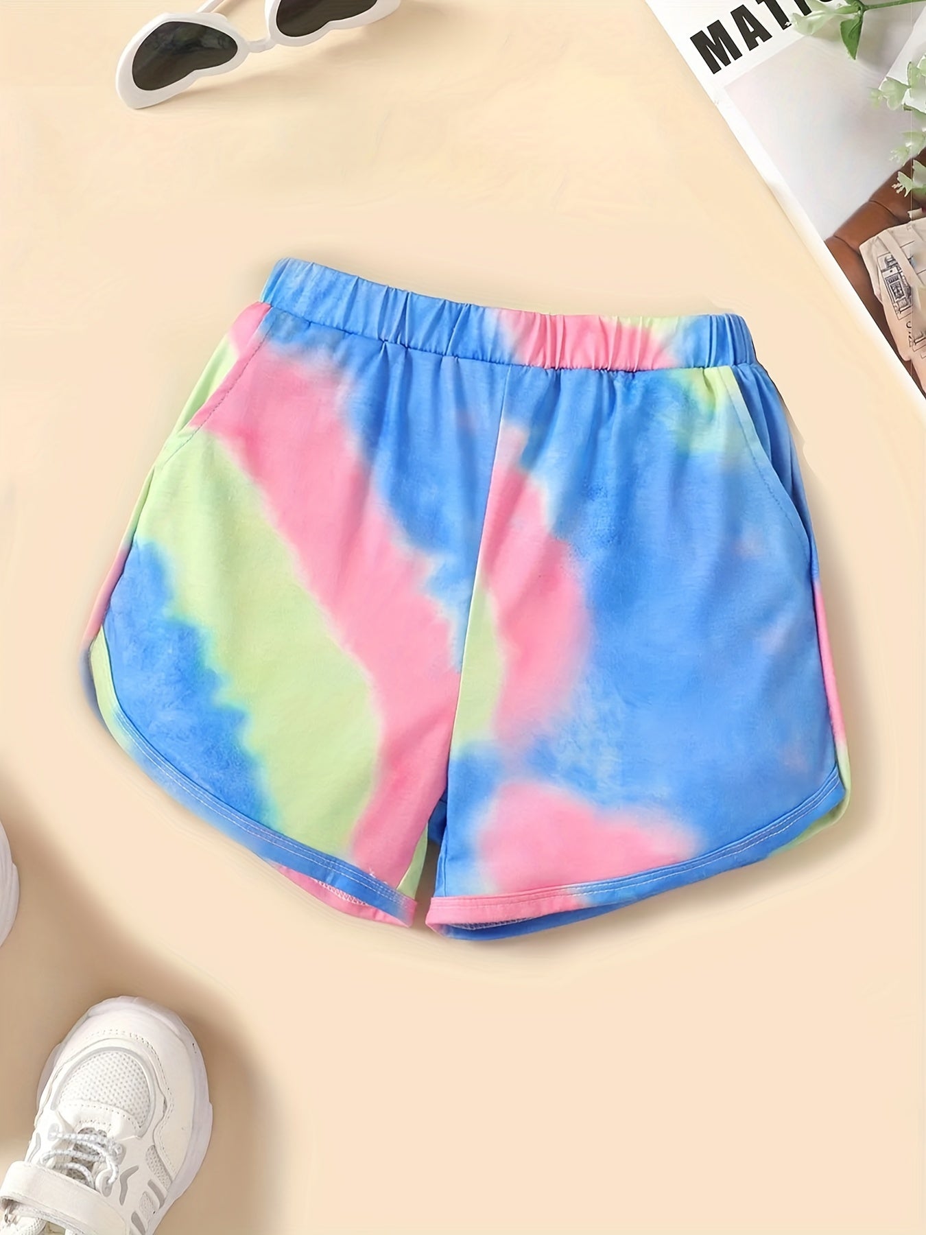 Kid Girls Tie Dye Floral & Butterfly Print Casual Shorts