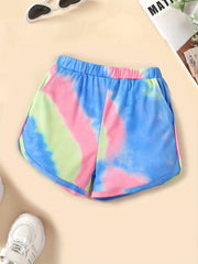 Kid Girls Tie Dye Floral & Butterfly Print Casual Shorts