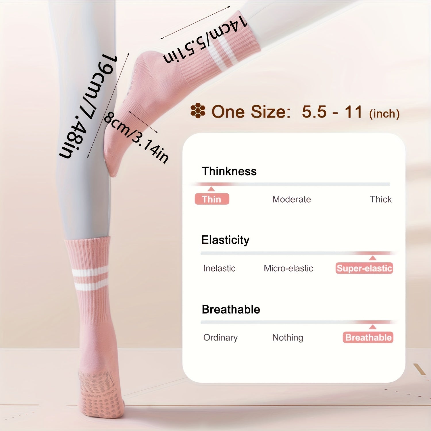 Striped Pilates Socks Non-slip Yoga Socks With Grips