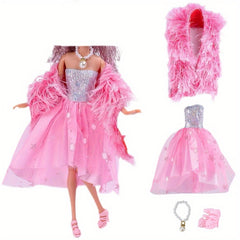 6th Doll Princess Party Pink Gown Set with Accessories