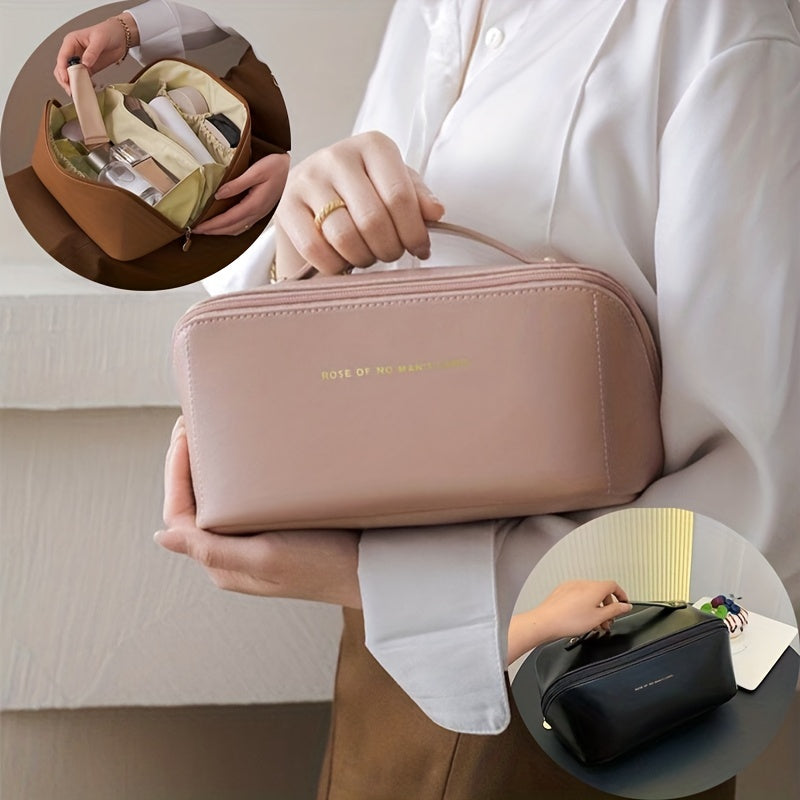 Portable PU Leather Cosmetic Case Toiletry Bag for Travel