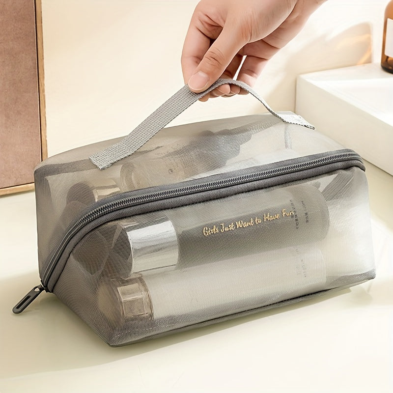 Mesh Travel Cosmetic Bag With Handle And Divider