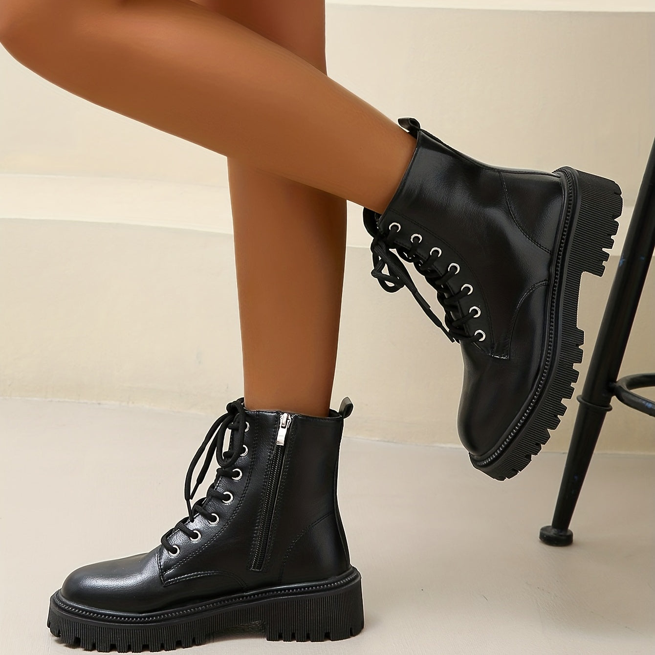 Women's Combat Boots Lace Up & Side Zipper Ankle Boots